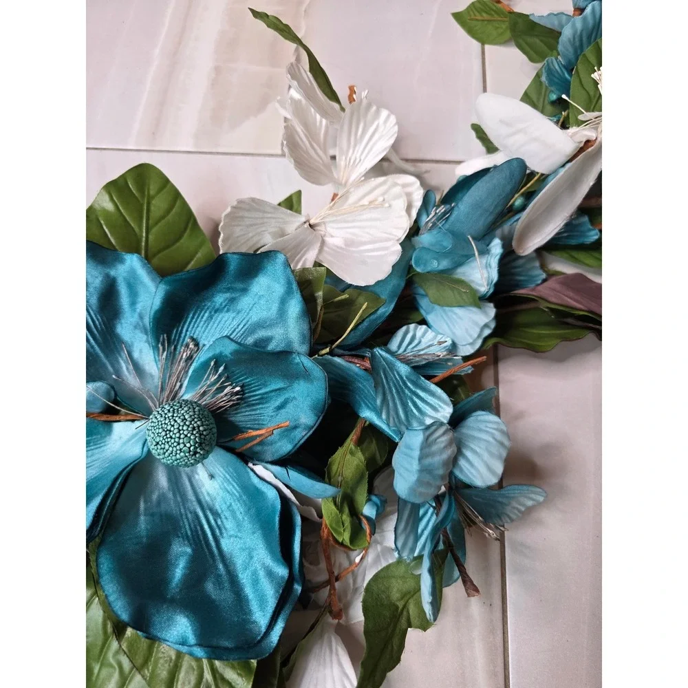 Large‎ Teal & White Floral Wall Decor Metal Flower Wall Art 37